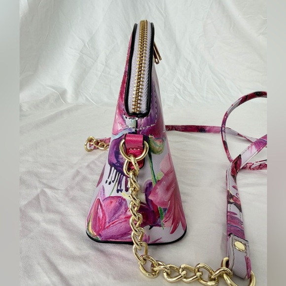 Steve Madden Purple Floral Tropical Print Dome Crossbody Purse - Picture 7 of 16